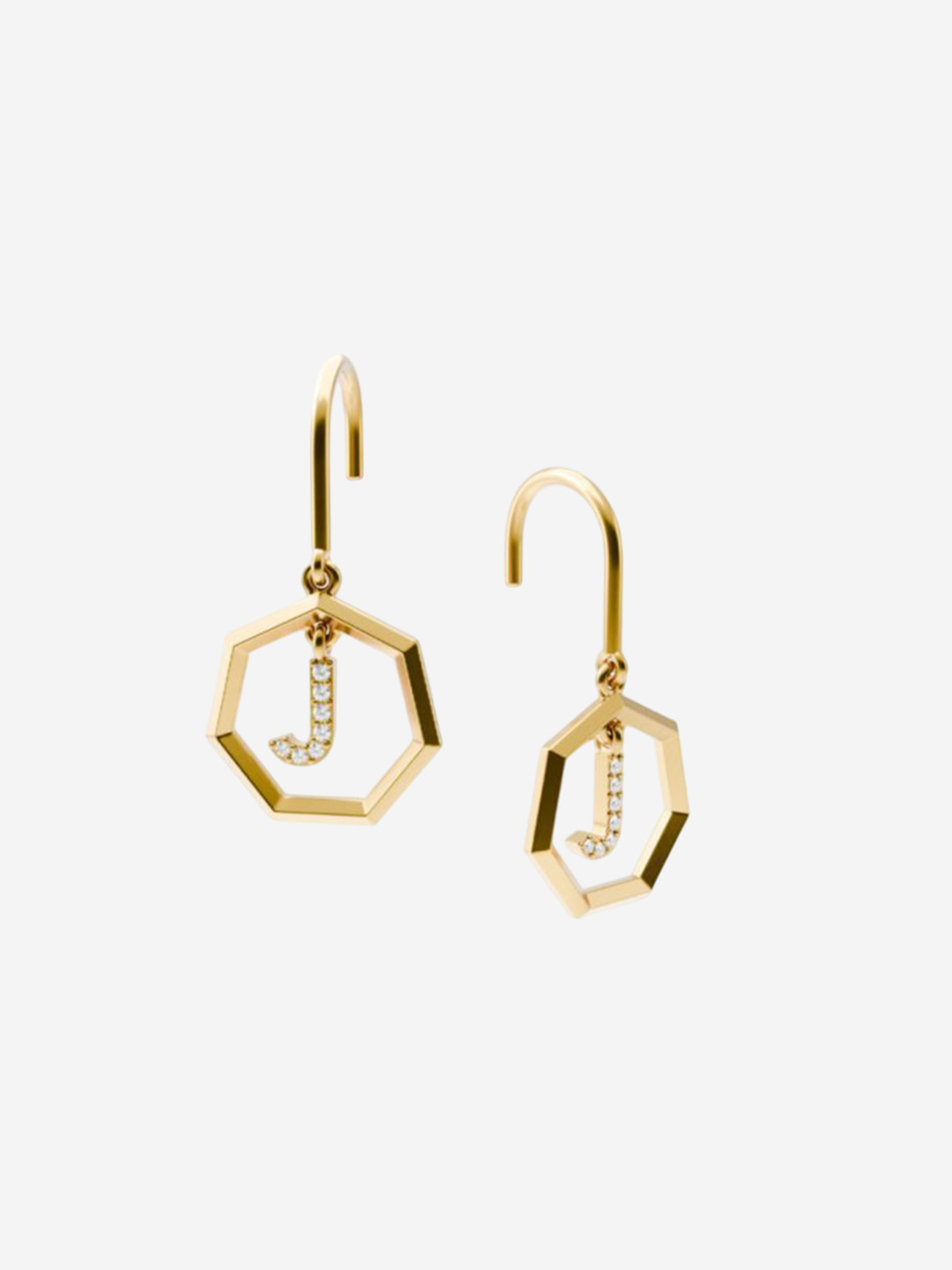 HOUSE OF SEVEN 18k Gold-Plated Letter J Geometric Shaped American Diamonds Drop Earrings