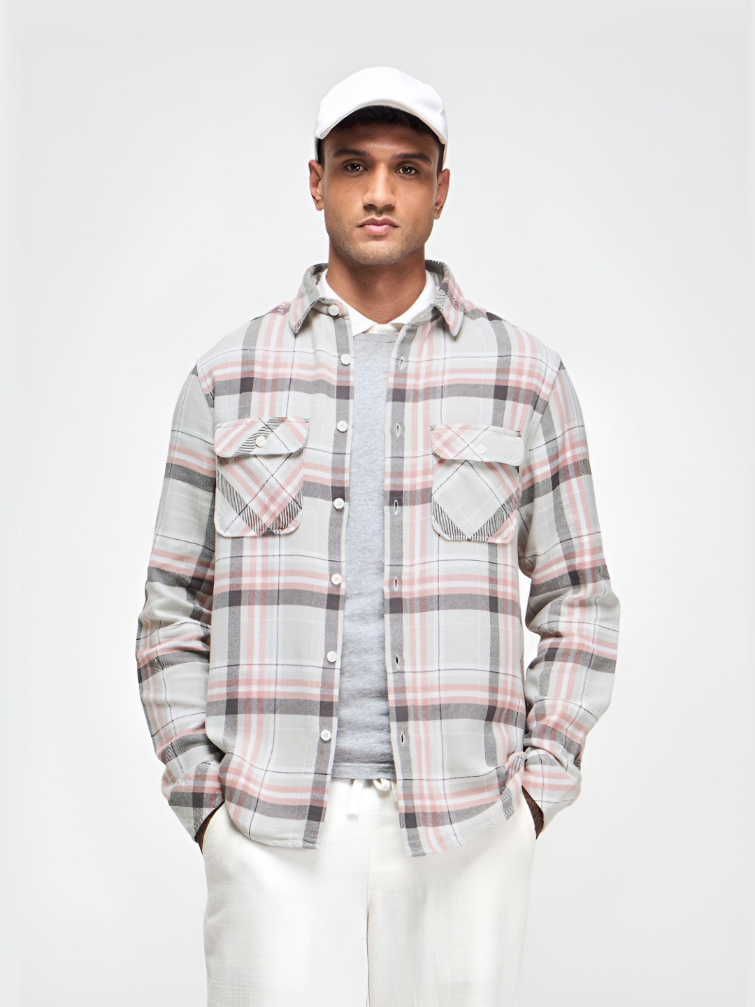Red Flame Men Checked Pure Cotton Regular Casual Wear Shacket