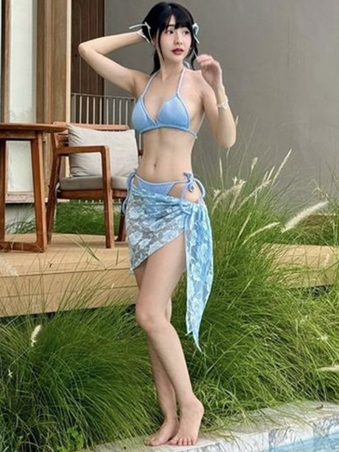 LULU & SKY Halter-Neck Swim Bikini Top & Bottom With Cover-Up Sarong