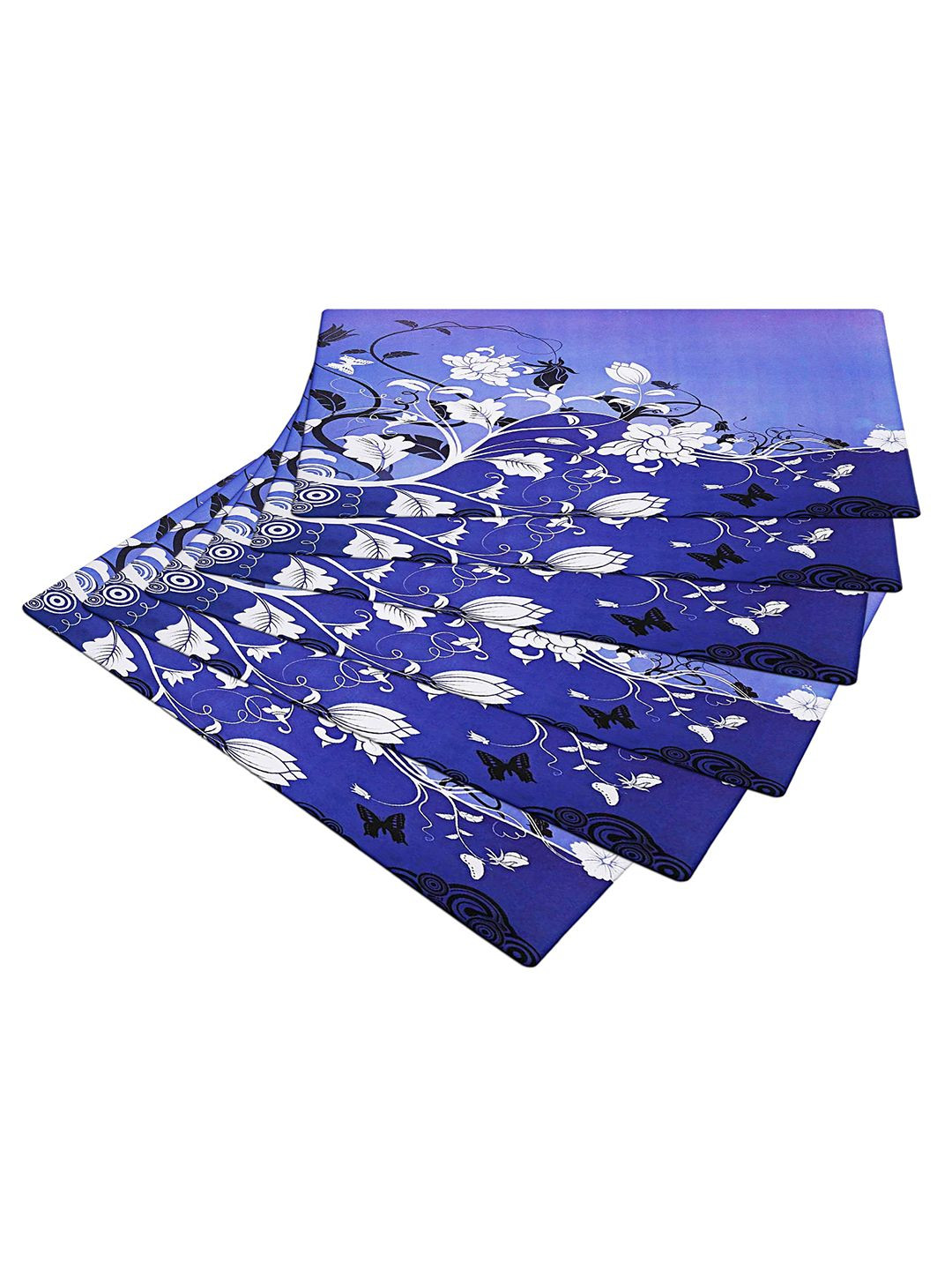 Kuber Industries 6Pc Blue & White Floral Printed Rectangle 100% Food Grade Table Placemats