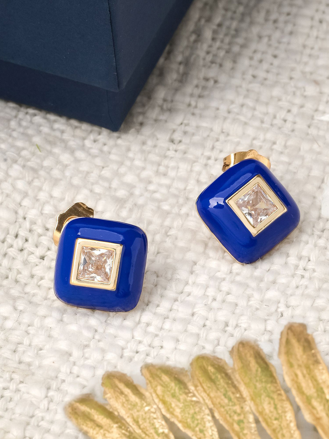 Designbox Gold-Tone Artificial Beads Beaded Square Studs