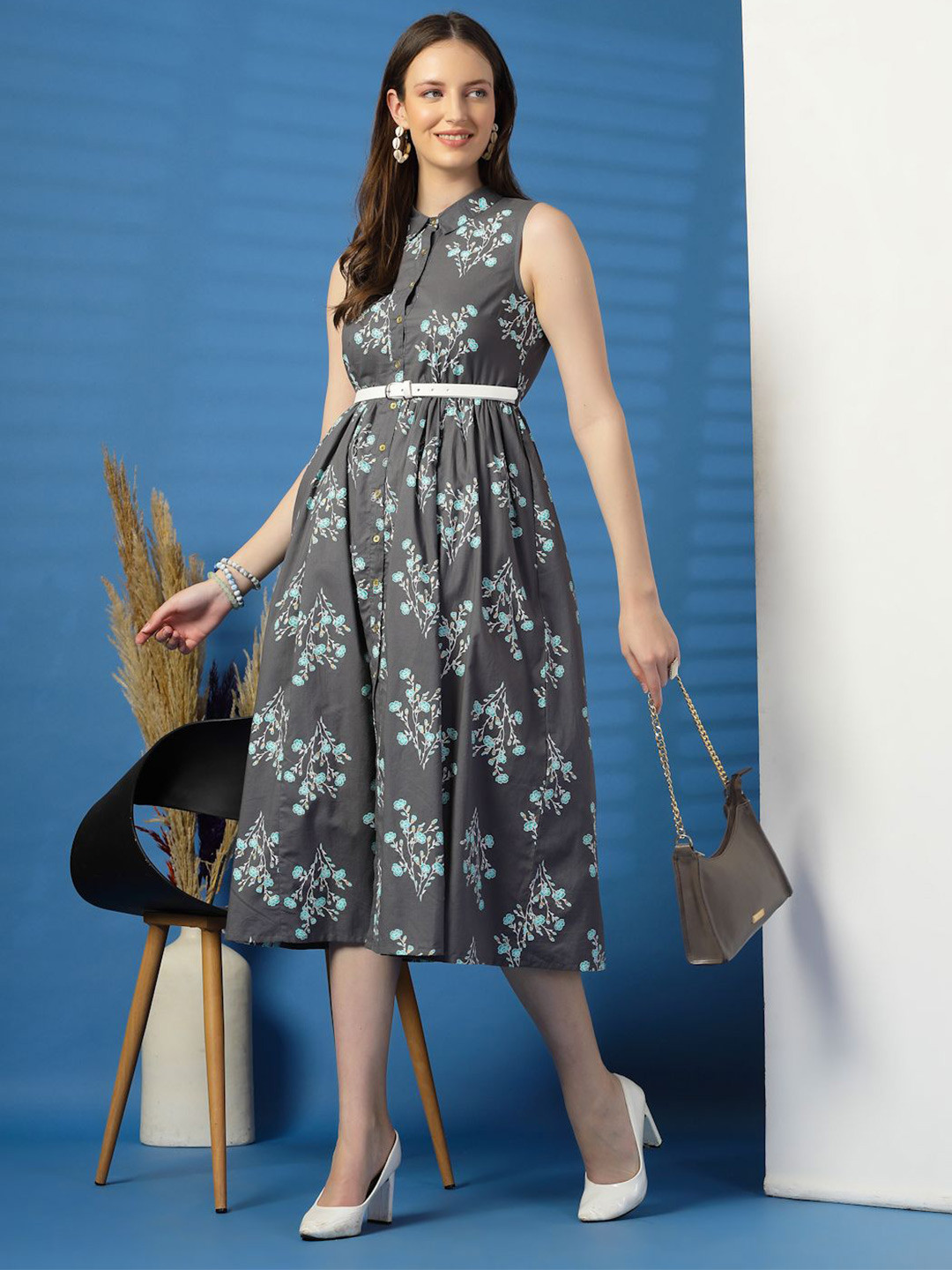 Ramas Women Floral Printed Fit & Flare Midi Ready to Wear Dress