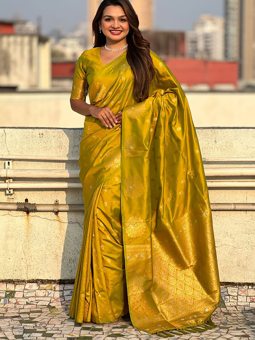 all about you Ethnic Motifs Woven Design Zari Banarasi Saree