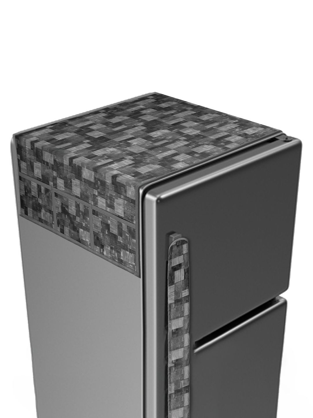 Kuber Industries Grey & Black Checked Waterproof Scratch Resistant Fridge Top Cover