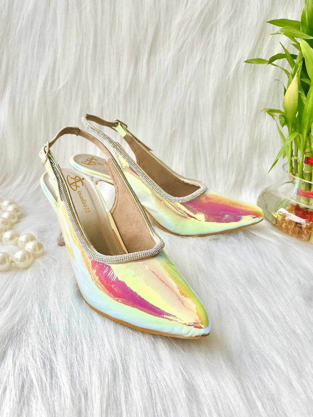 Insolito22 Metallic Slingback Kitten Heels