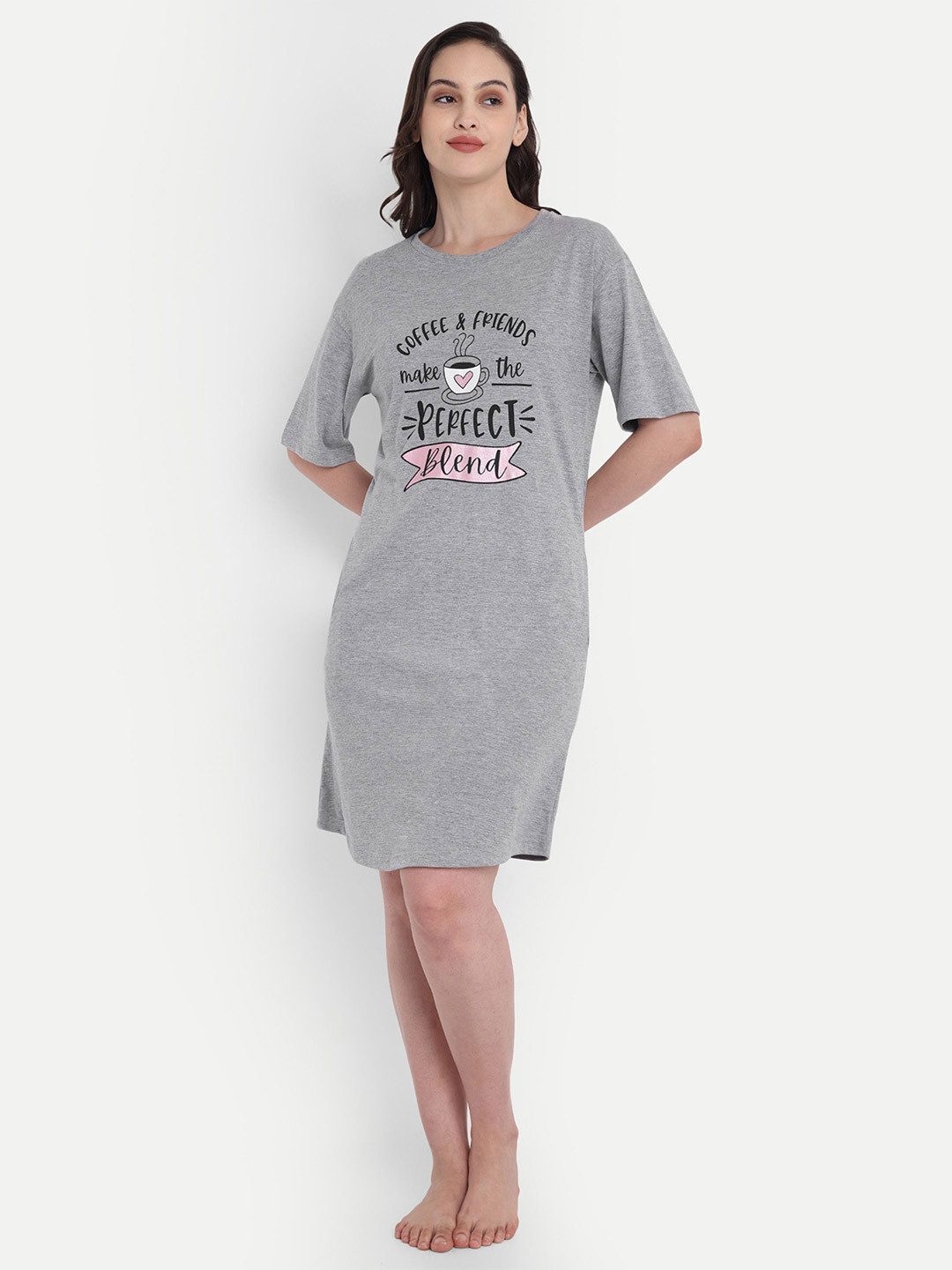 Bedtime Women Printed Pure Cotton T-shirt Nightdress