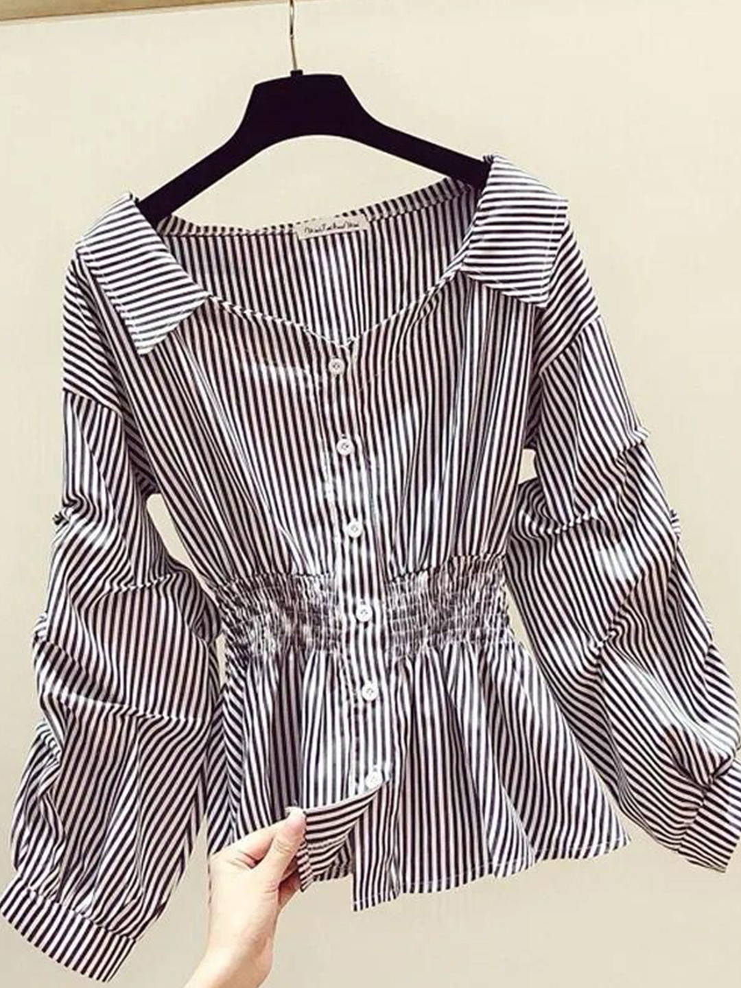 Miss Mosa By Akanksha  Women Black Henri Striped Blouse