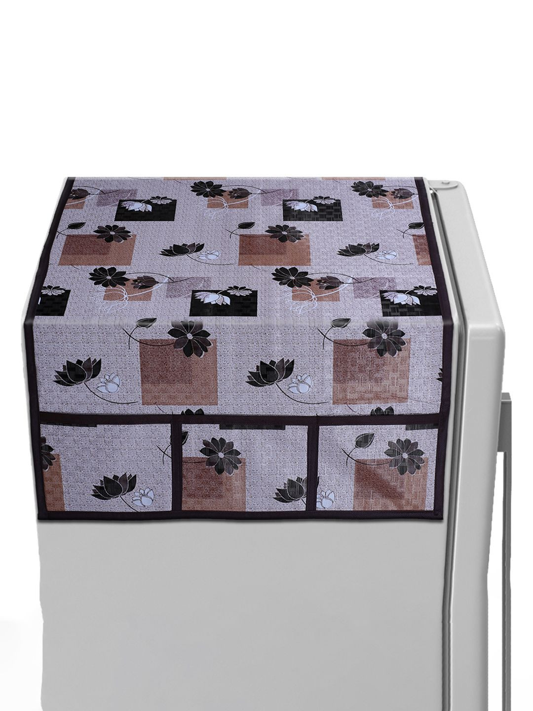 Kuber Industries Cream-Color Floral Printed Scratch Resistant With 6 Utility Side Pockets