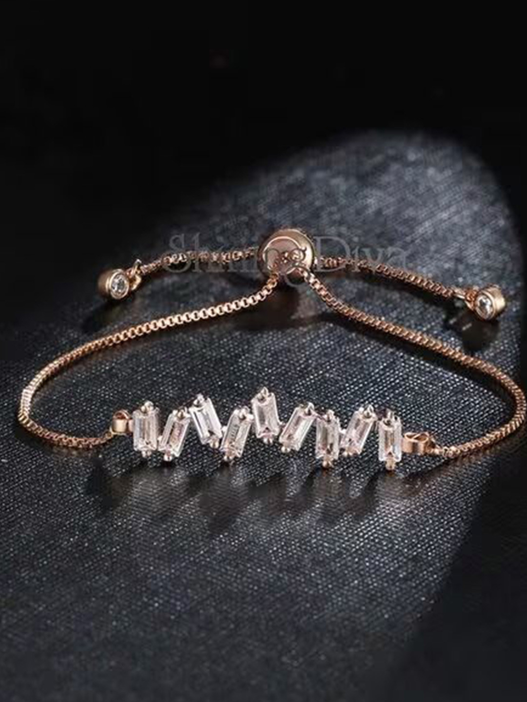 DressBerry Tennis Stainless Steel Gold-Plated Crystals Studded Link Bracelet