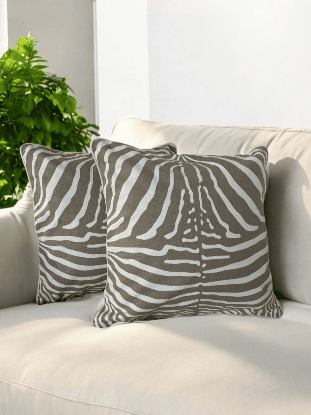 LUSHLYF Zebra Stripes Grey Quirky Cotton Breathable 2 Piece Square Cushion Covers -18x18In