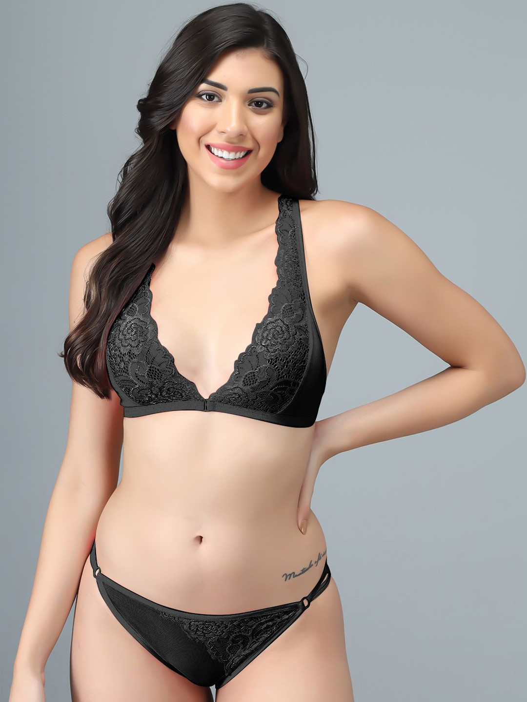 EFFECTINN Women Non Padded Lingerie Set 1273_Black