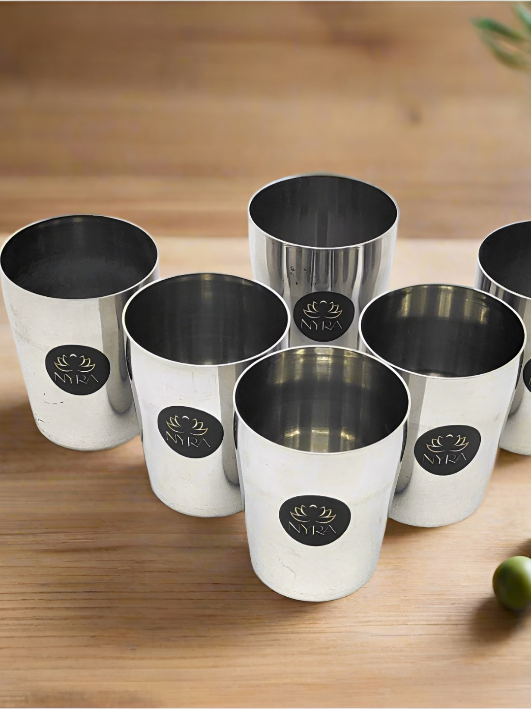 Nyra Kitchenware Silver-Toned 6 Pieces Floral Stainless Steel Water Glasses-180 ml Each