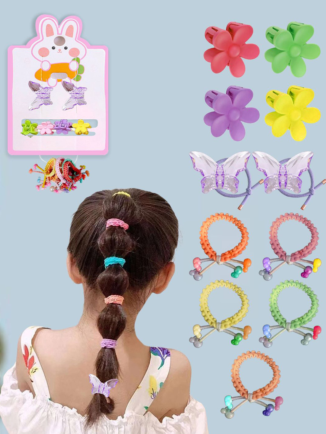 Majestique Set of 11  Multicolour Baby Hair Clips Hair Ties Rubber Bands & Clutchers