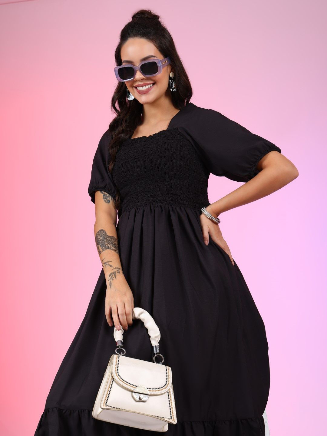 Jash Creation Crepe Fit & Flare Dress