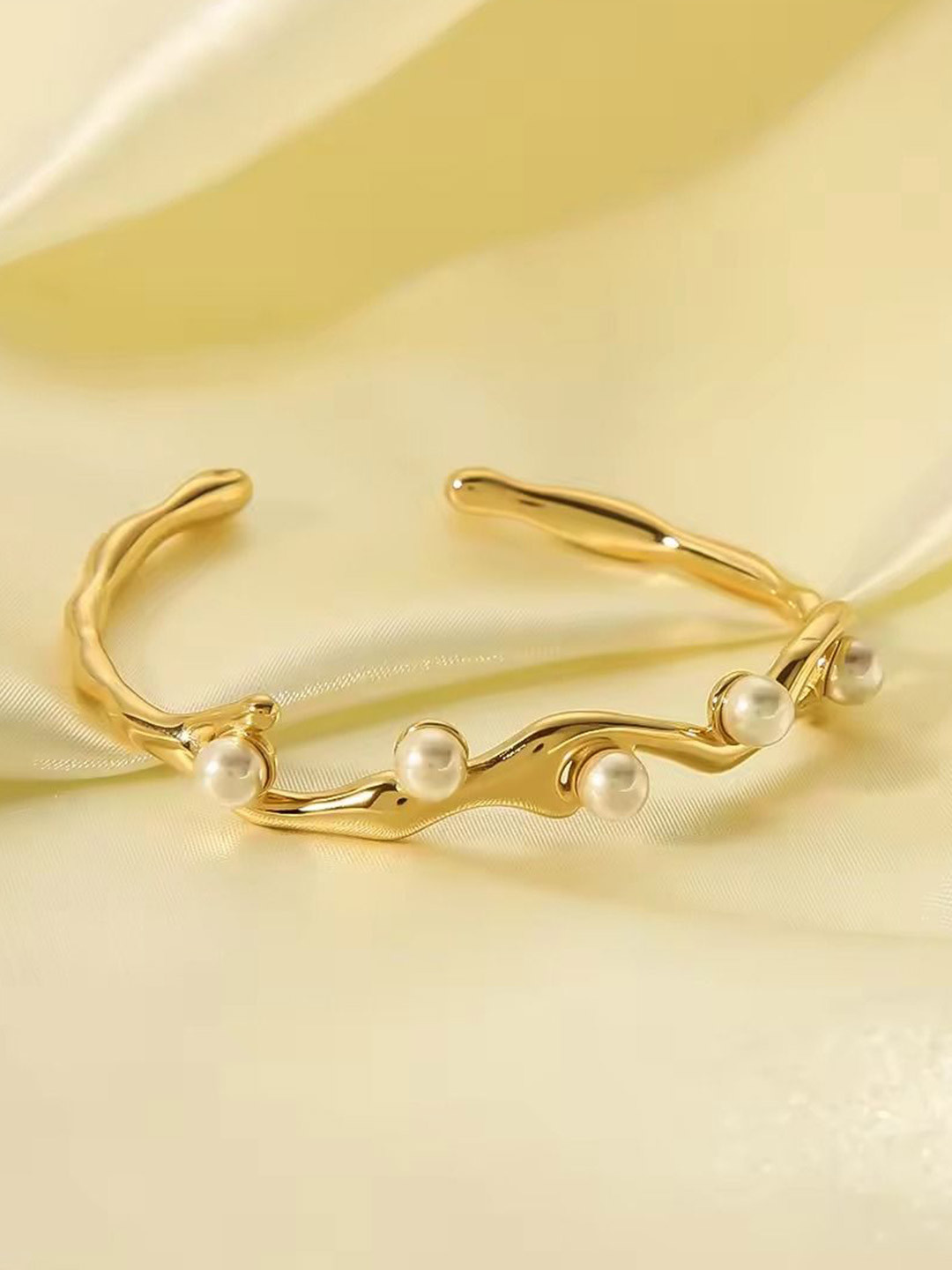 DressBerry X fwd Gold-Plated Pearls Studded Cuff Bracelet