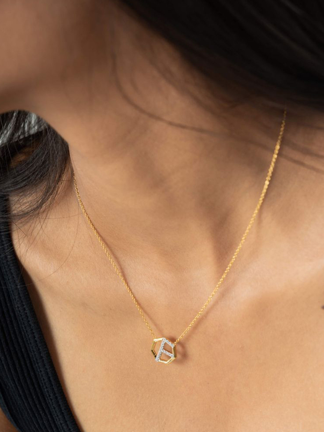 HOUSE OF SEVEN Unisex 18k Gold-Plated Artificial Stones Studded Letter F Necklace