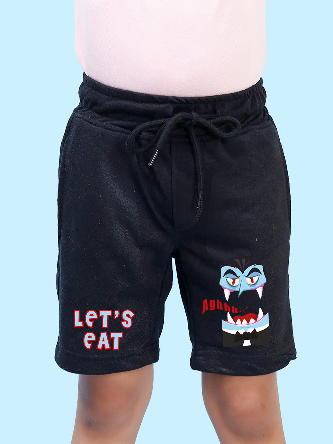NUSYL Black Let's eat Text Printed Shorts