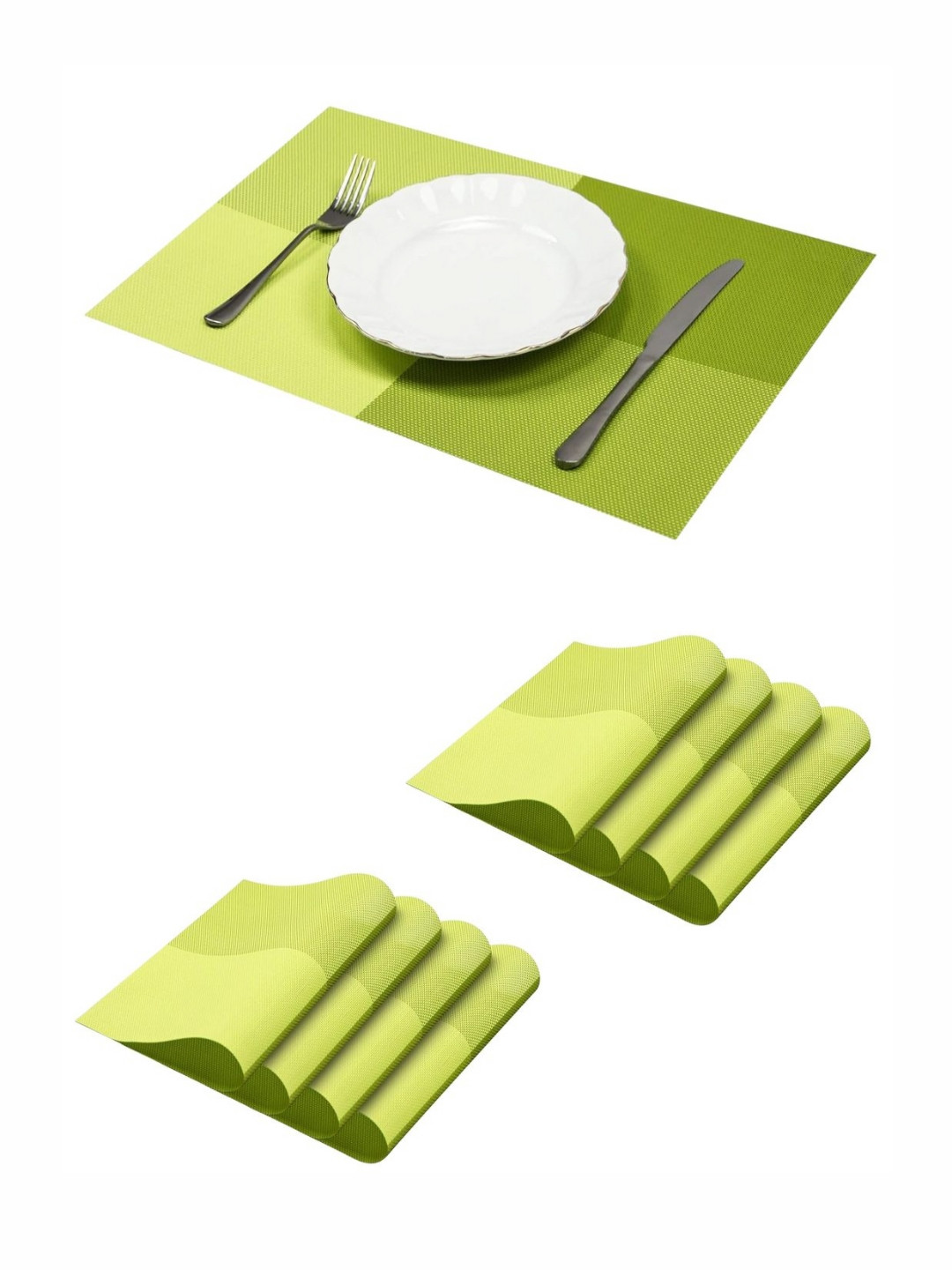 YELONA Lime Green 8 Pieces PVC Heat & Stain Resistant Washable Table Placemats