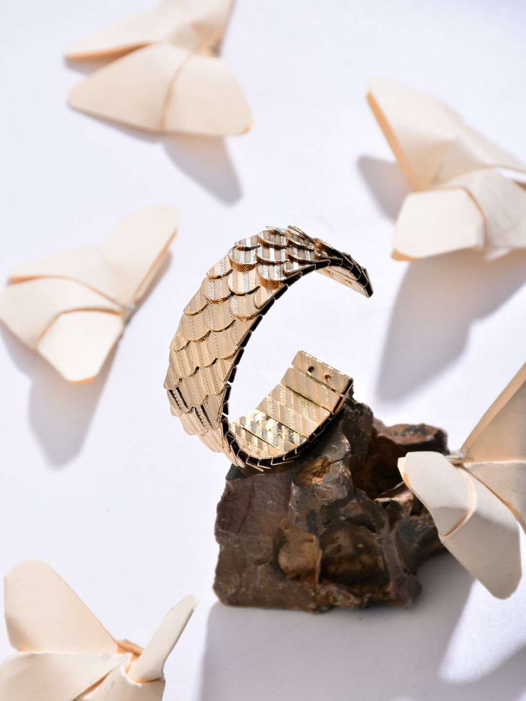 Reenisaa Gold-Plated Layered Textured Cuff Bracelet