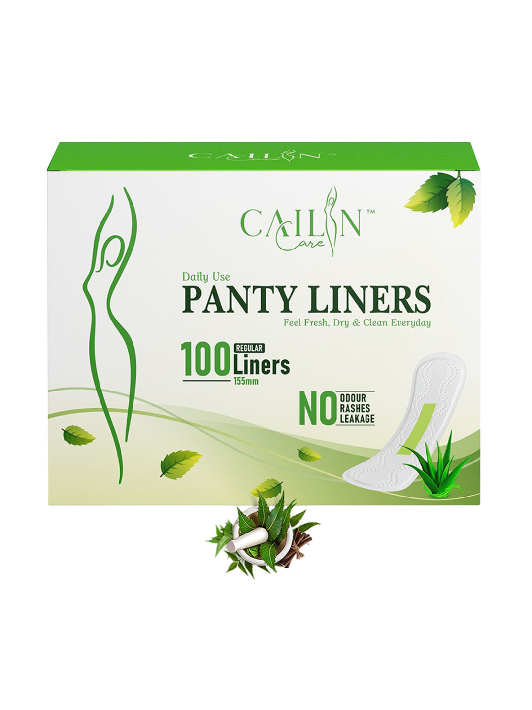 Cailin Care Soft Cotton Ultra Thin Panty Liners Infused With Neem - 155 mm - 100 Pcs