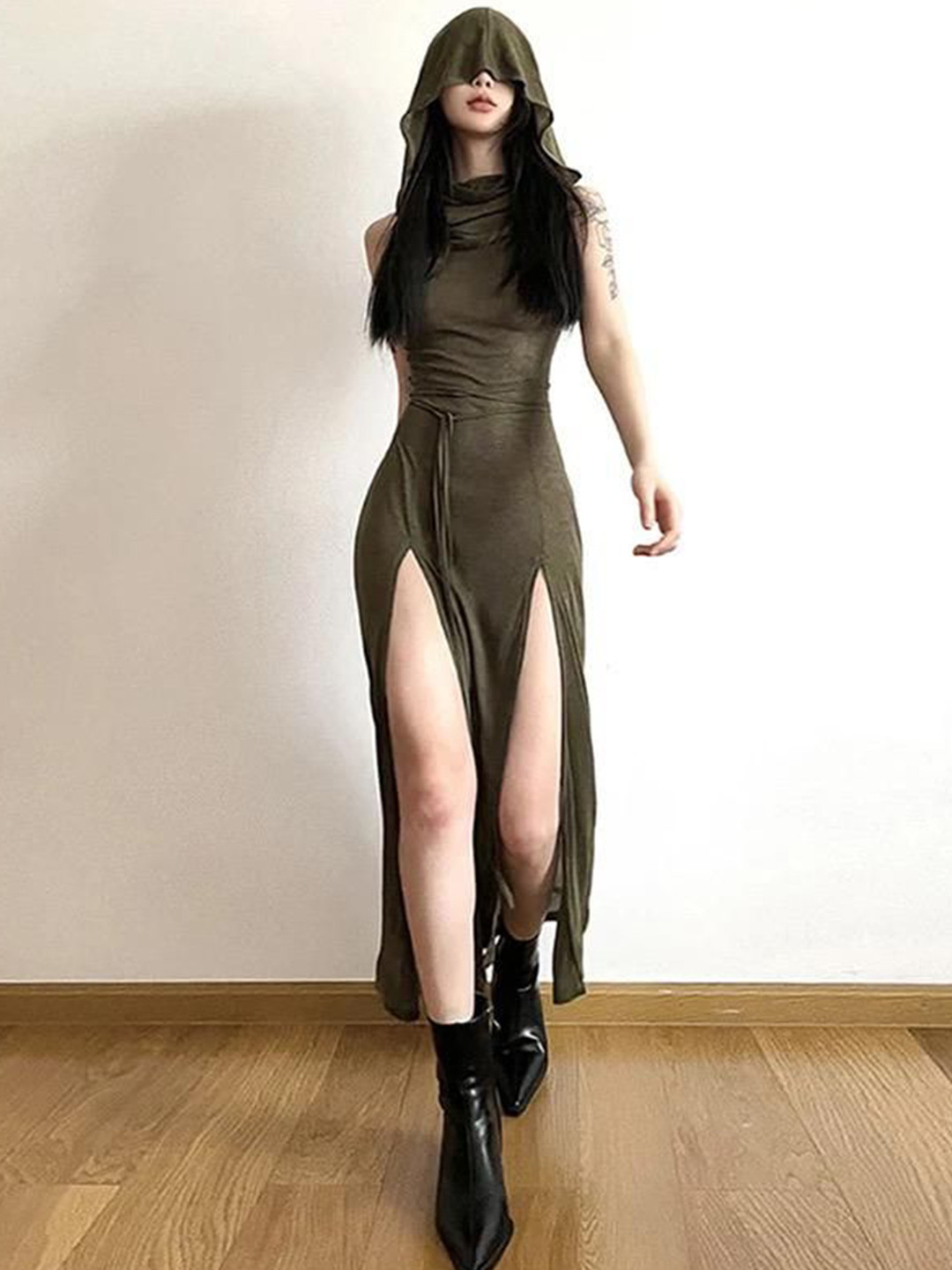 Miss Mosa By Akanksha  Olive Green Solene Statement A-Line Dress