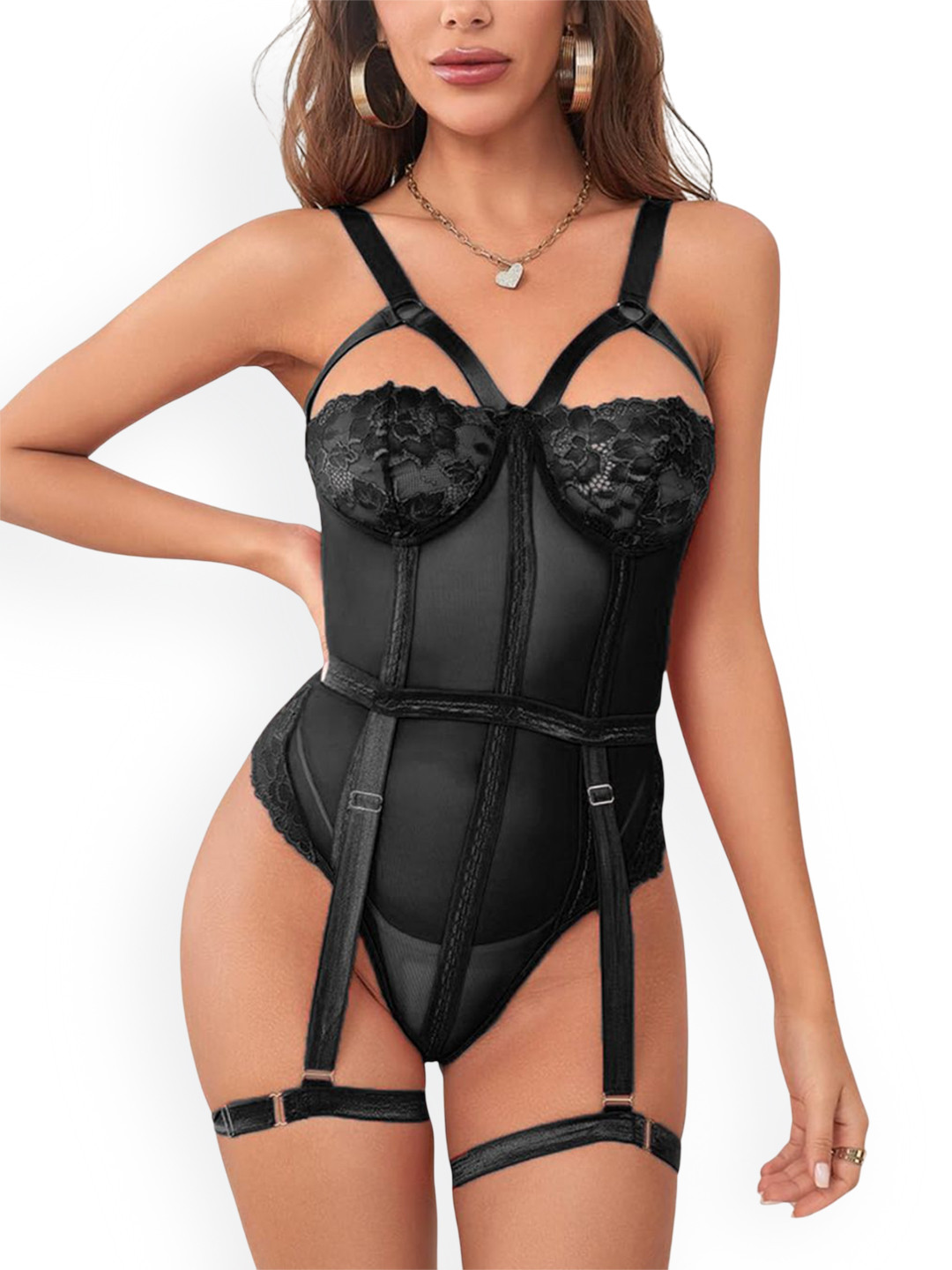 KRENOZ Women Net Baby Doll with Garter Belt One Piece Lingerie