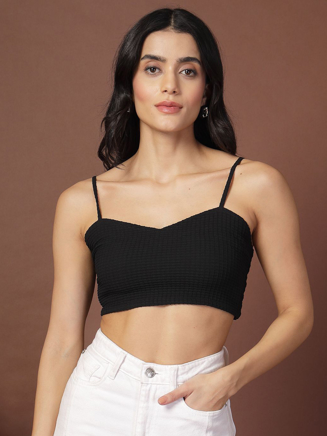 KATLINE Women Shoulder Straps Sleeveless Bralette Crop Top