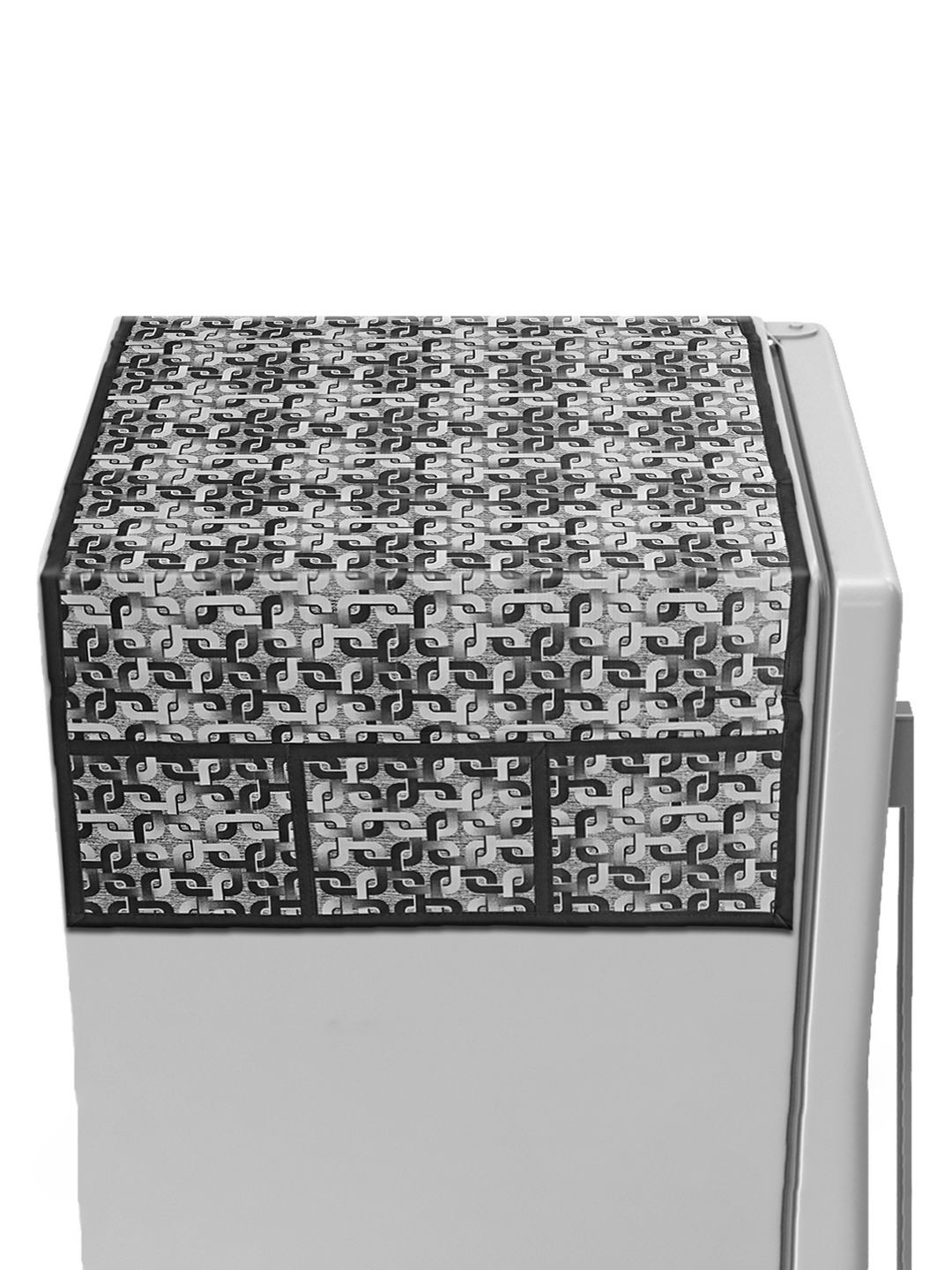 Kuber Industries Grey & Black Repeatable Print Waterproof Stain Resistant Fridge Top Cover