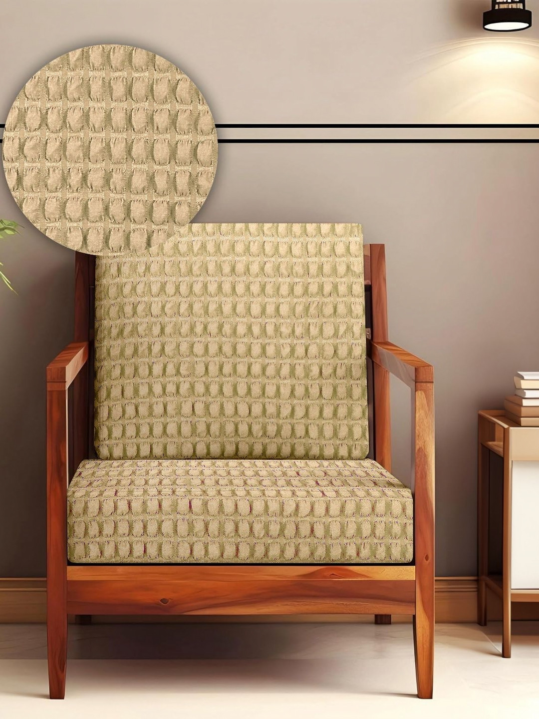 Cortina Beige Self Design Bubble Stretchable Sofa Slipcover