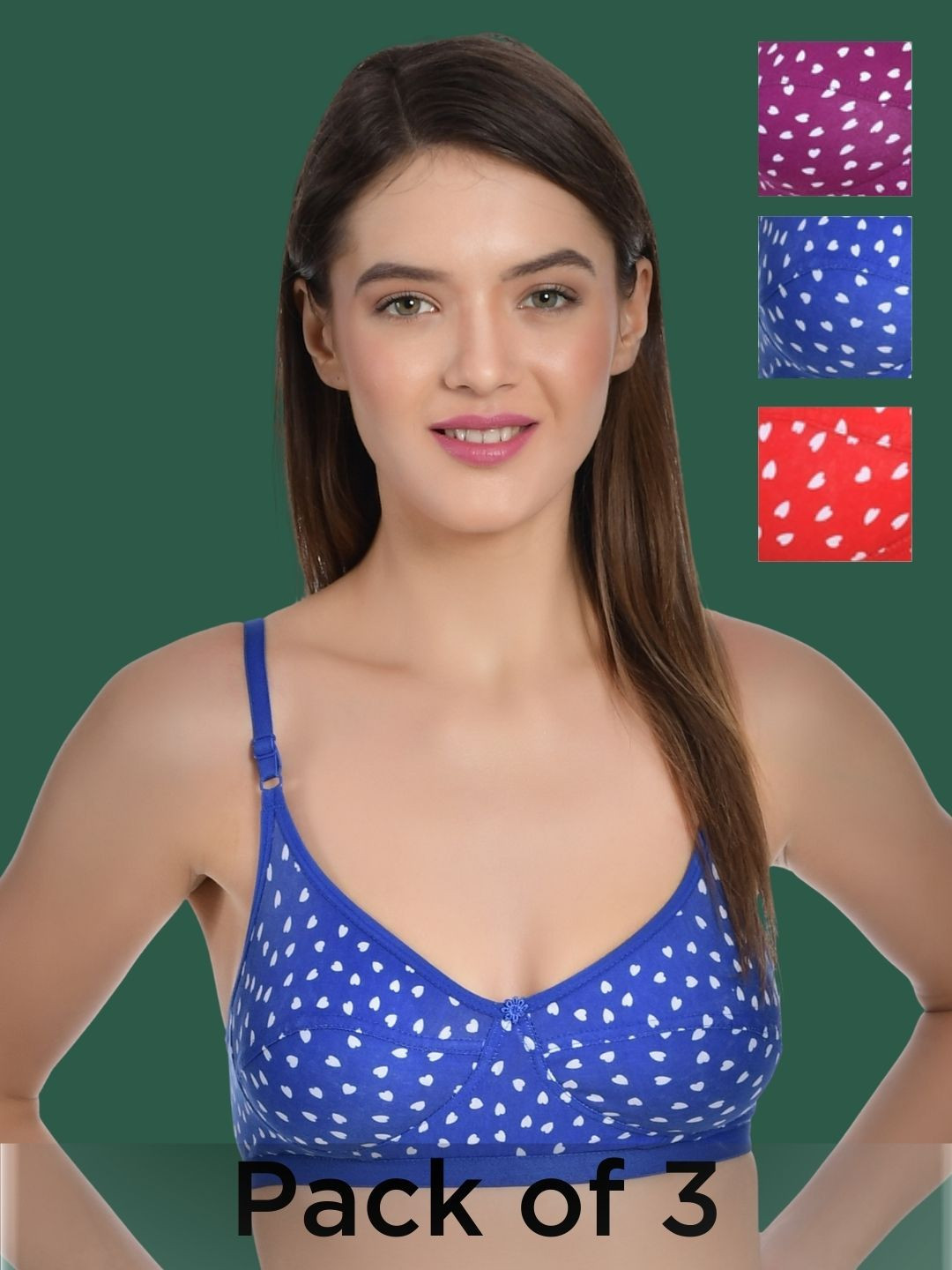 Aimly Pack of 3 Cotton Polka Dots Full Coverage Non-Padded Bra