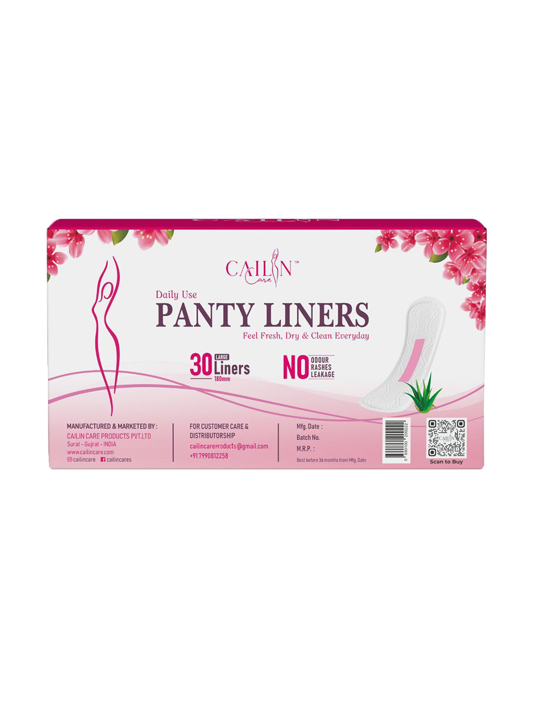 Cailin Care Soft Cotton Ultra Thin Panty Liners Infused With Neem 180 mm - 30 Liners