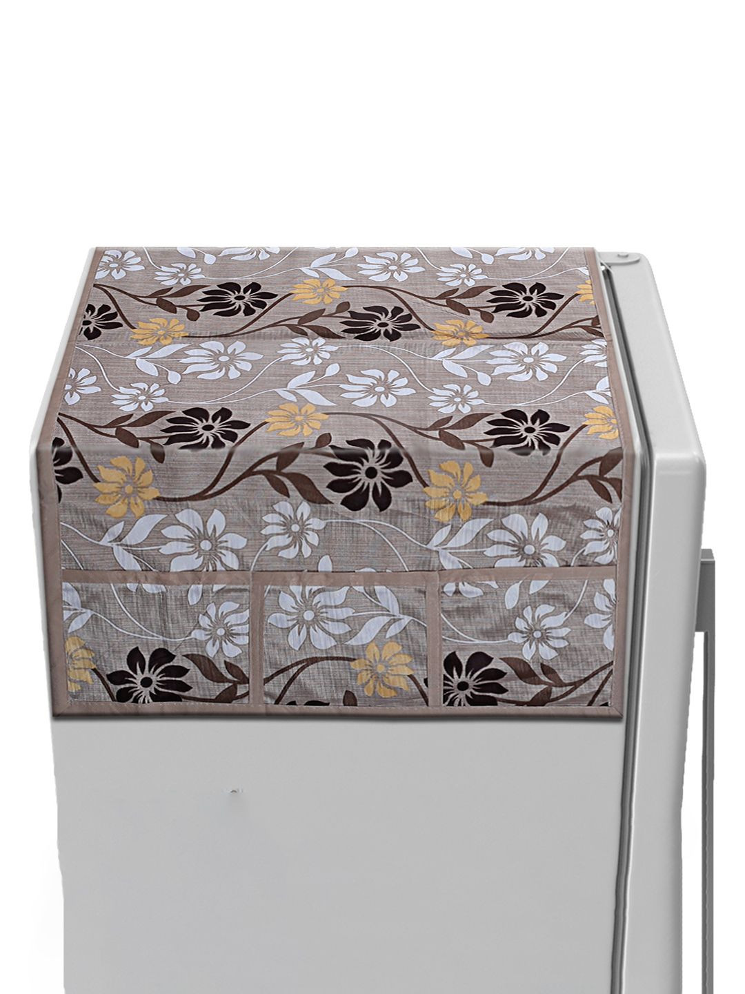 Kuber Industries Brown & Yellow Printed Scratch Resistant With 6 Utility Side Pockets