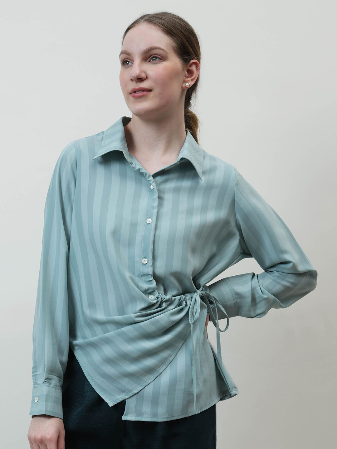 Athena Immutable Women Striped Asymmetric Shirt Style Top
