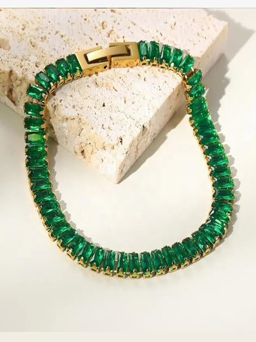 DressBerry Tennis Stainless Steel Gold-Plated American Diamonds Studded Link Bracelet