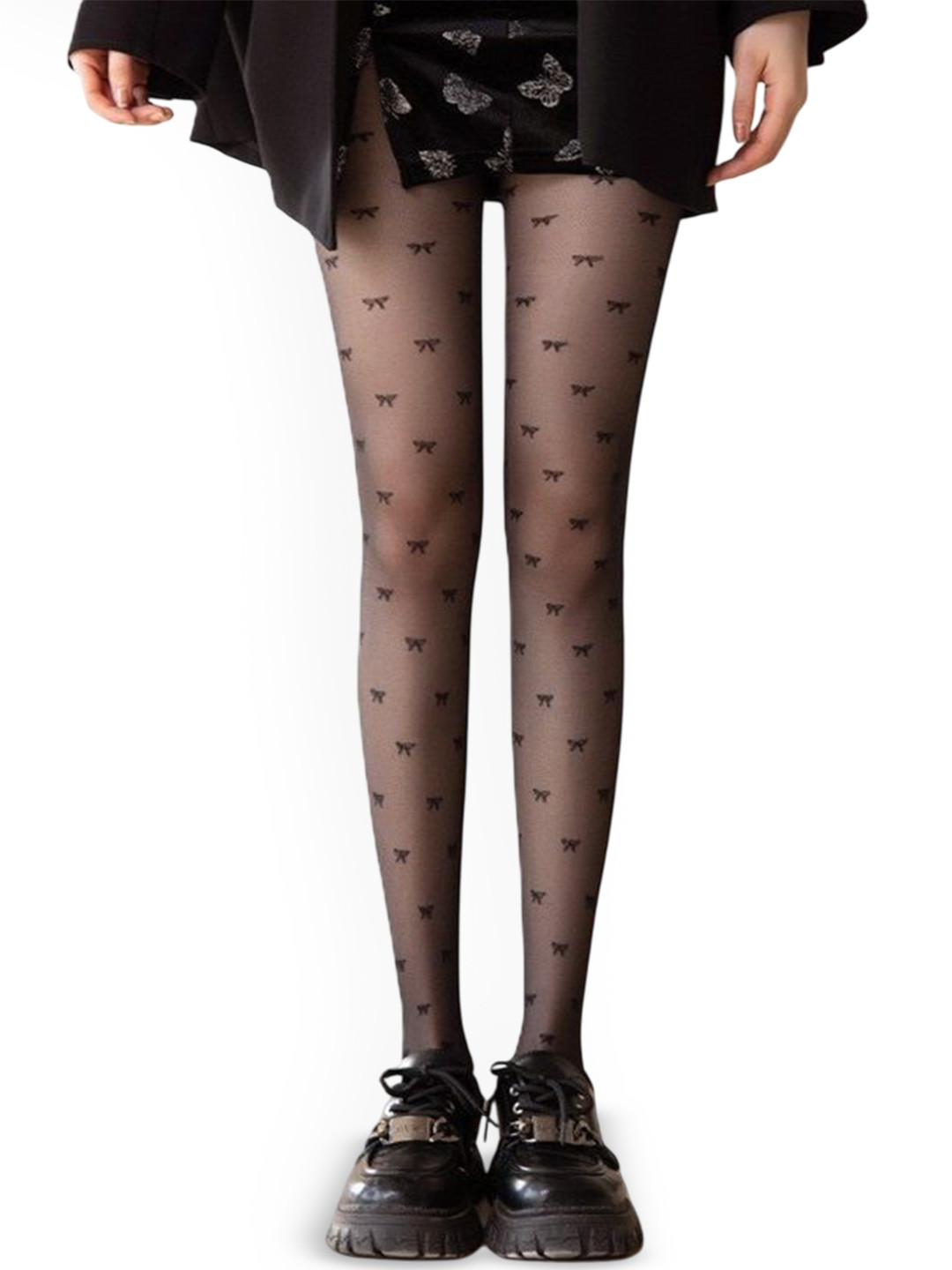 Alexvyan High-Rise Semi Sheer Bow Print Stretchable Stockings