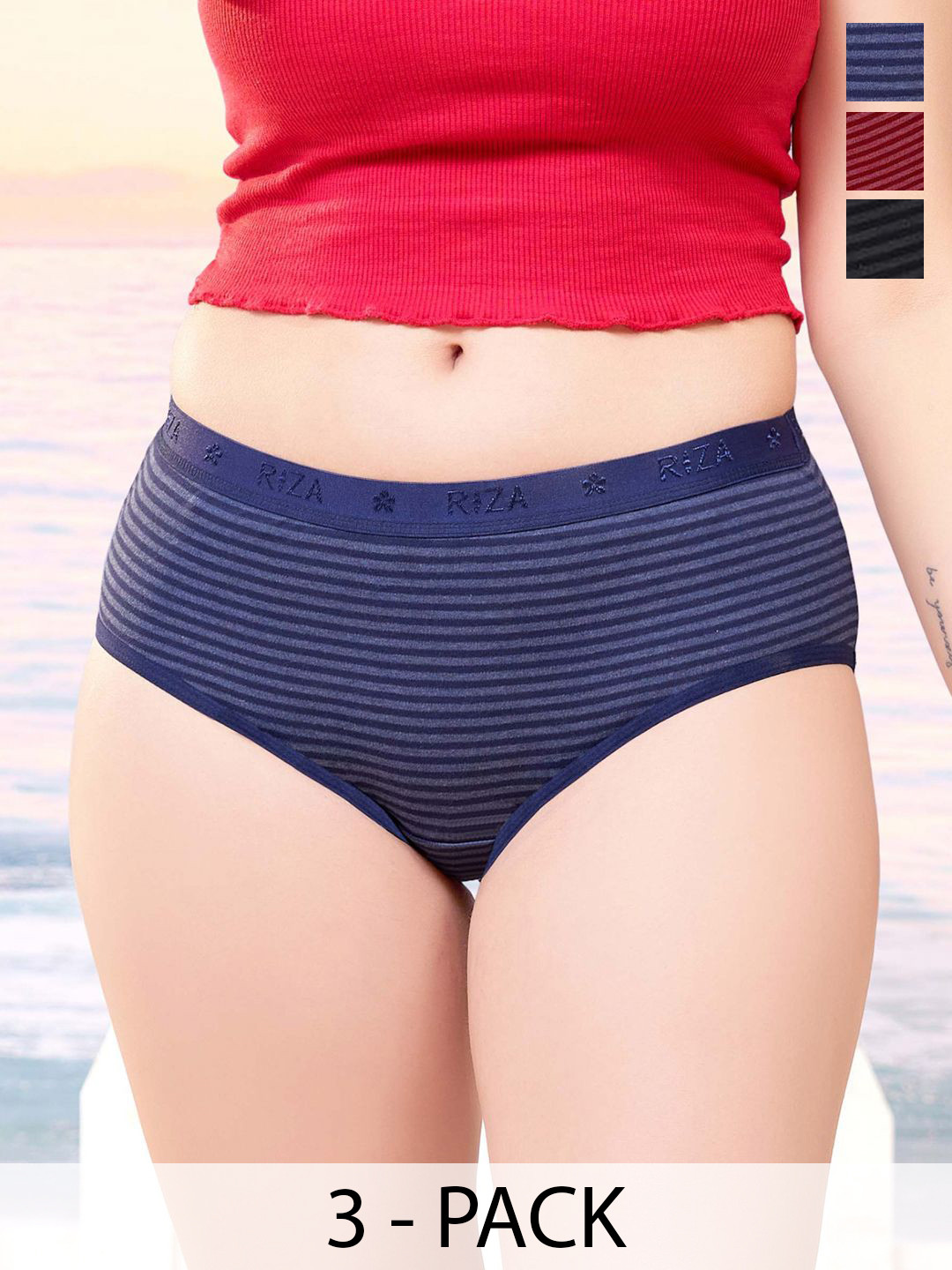 Trylo Yiking Pack Of 3 Women Dark Full Hip Coverage Hipster Outer Elastic Briefs