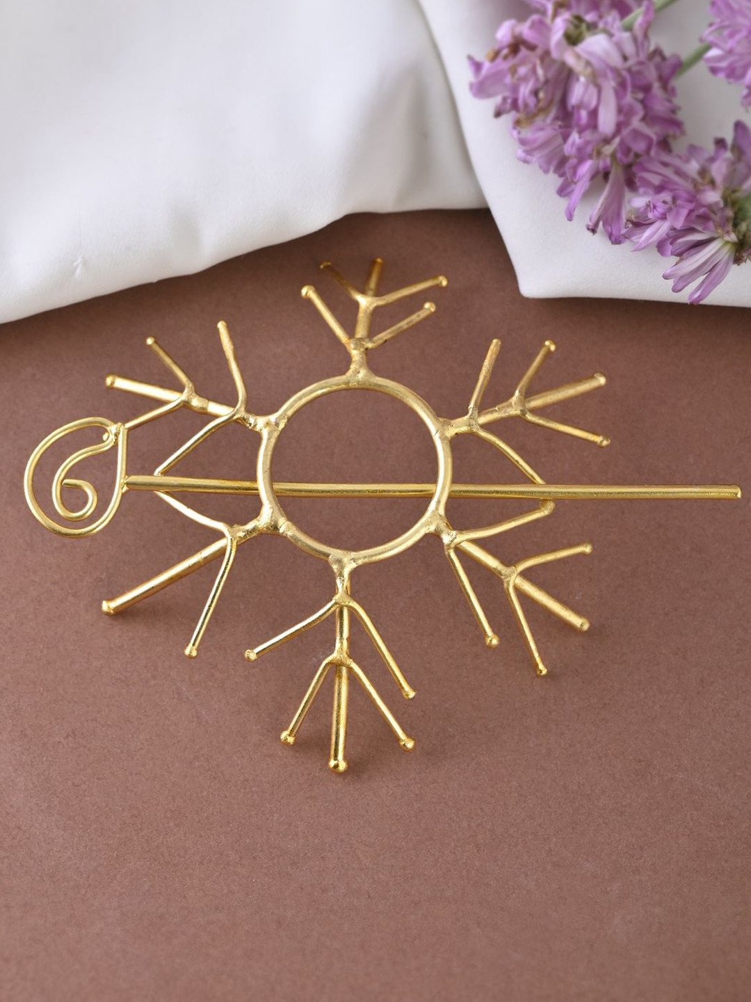 Silvermerc Designs Women Golden Brass Metal Hair Barrette With Stick