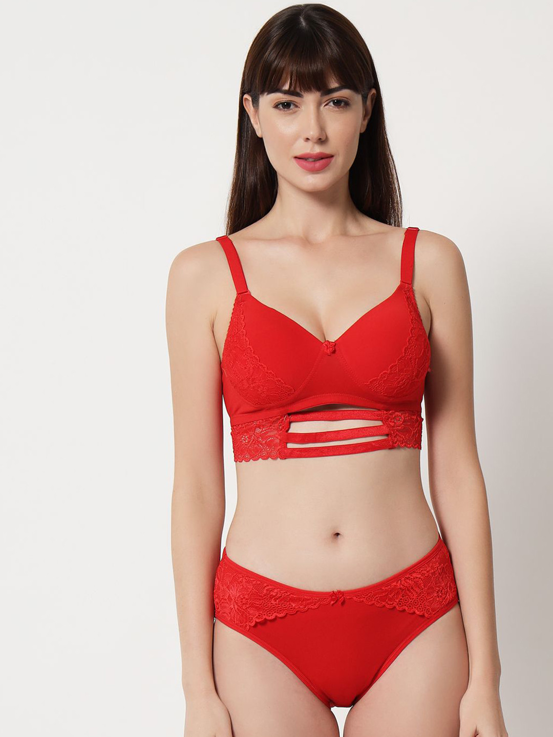 EFFECTINN Self Design Lace Full Coverage Swim Bikini Set