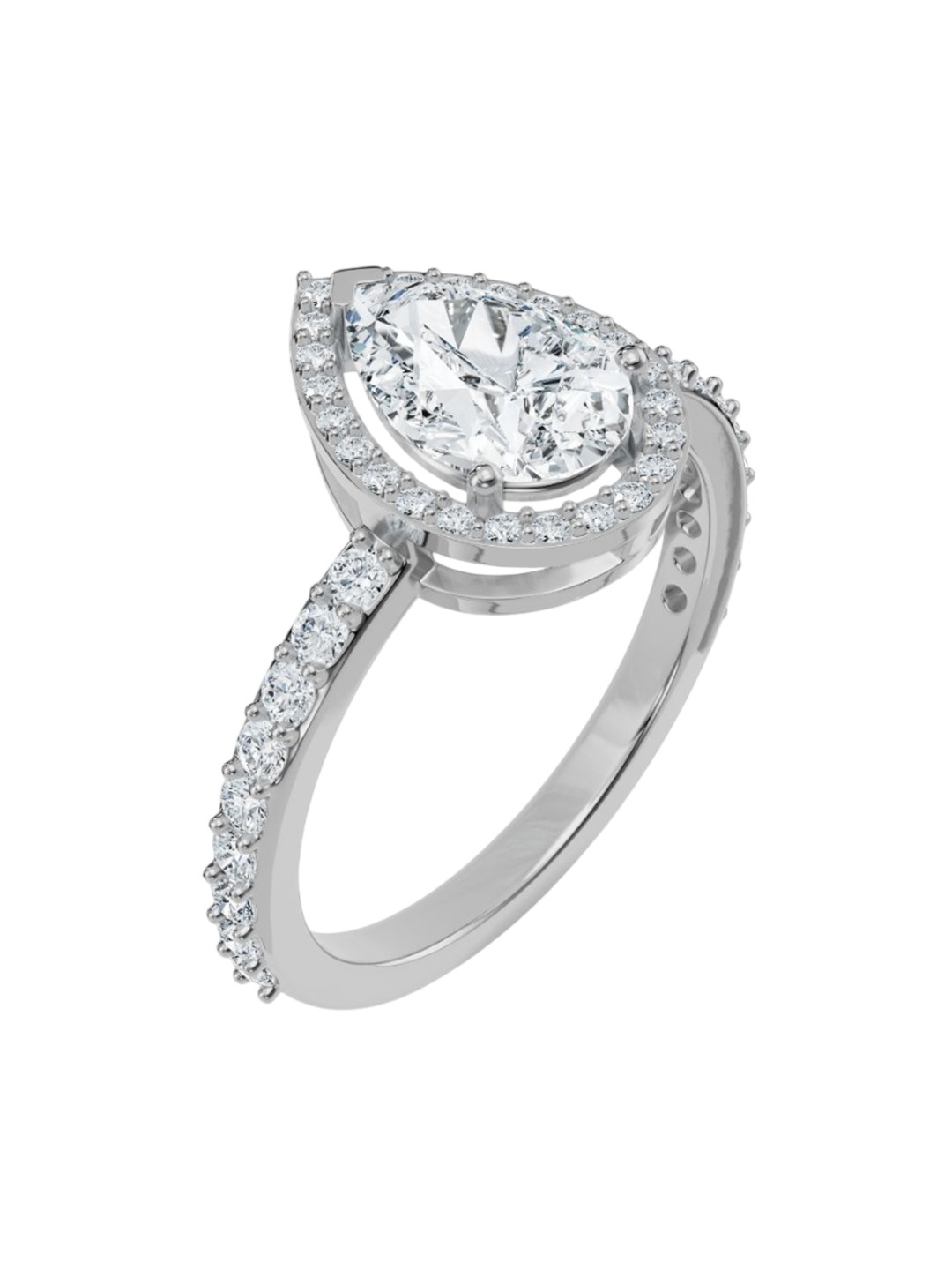 Emori Solitaire Pear Halo Engagement Lab Diamond Ring in 18KT Gold