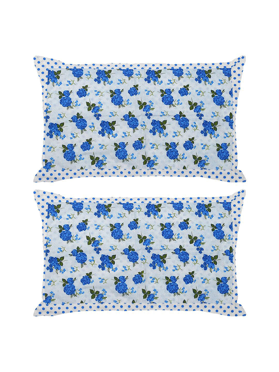 Kuber Industries Blue & Black 2 Pieces Floral Printed Pure Cotton Rectangle Pillow Covers