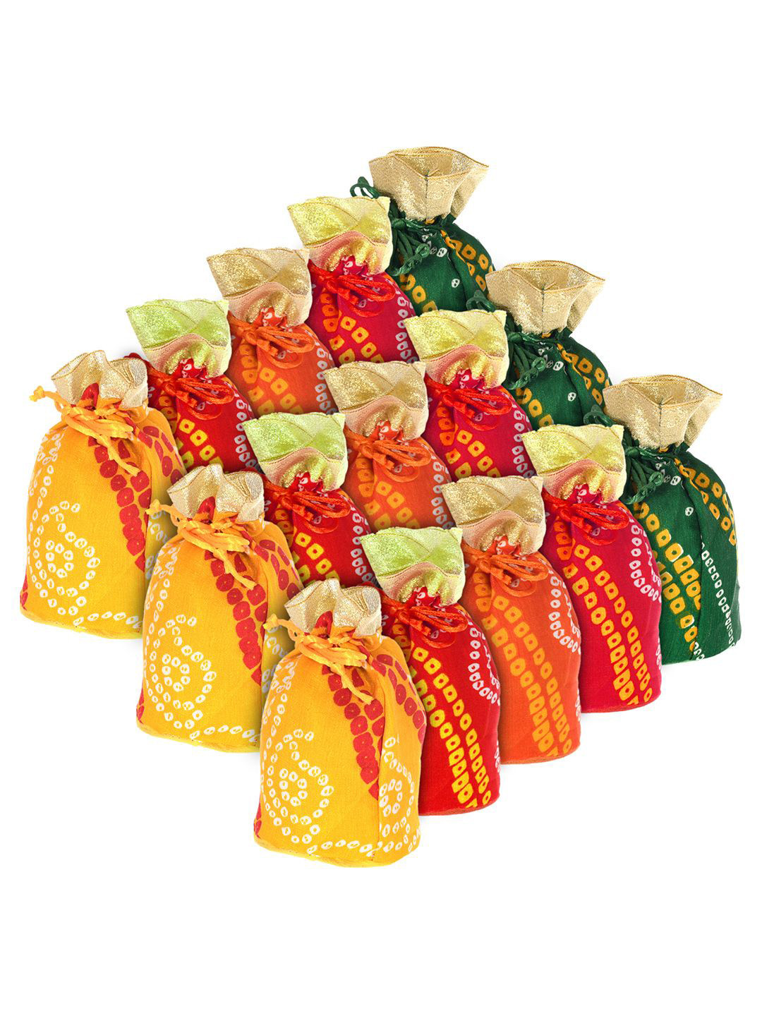 Kuber Industries 15 Pcs Multiuses Bandhej Printed Embroidered Potli Clutch With Drawstring