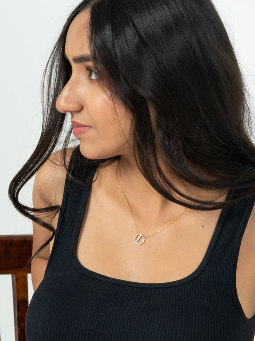 HOUSE OF SEVEN Unisex 18k Gold-Plated Artificial Stones Studded Letter L Necklace