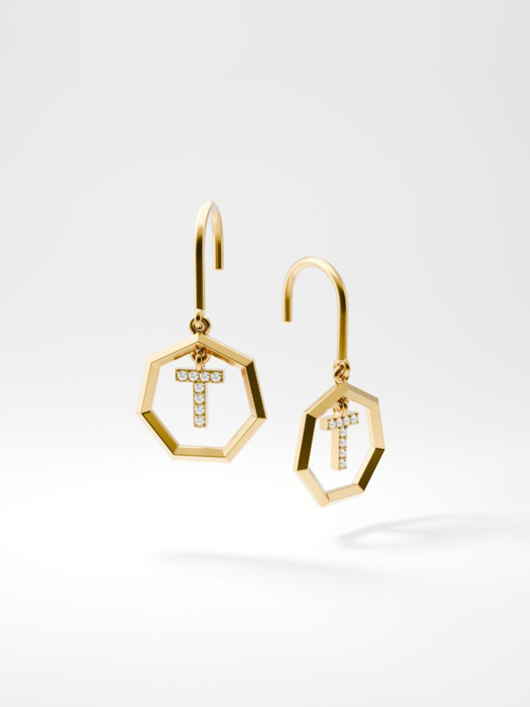 HOUSE OF SEVEN Gold-Plated American Diamond Studded Geometrical Shaped Drop Earrings