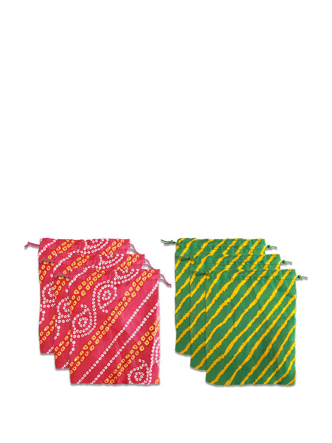 Kuber Industries Set of 6 Multiuse Lehriya Printed Potli Clutch With Drawstring