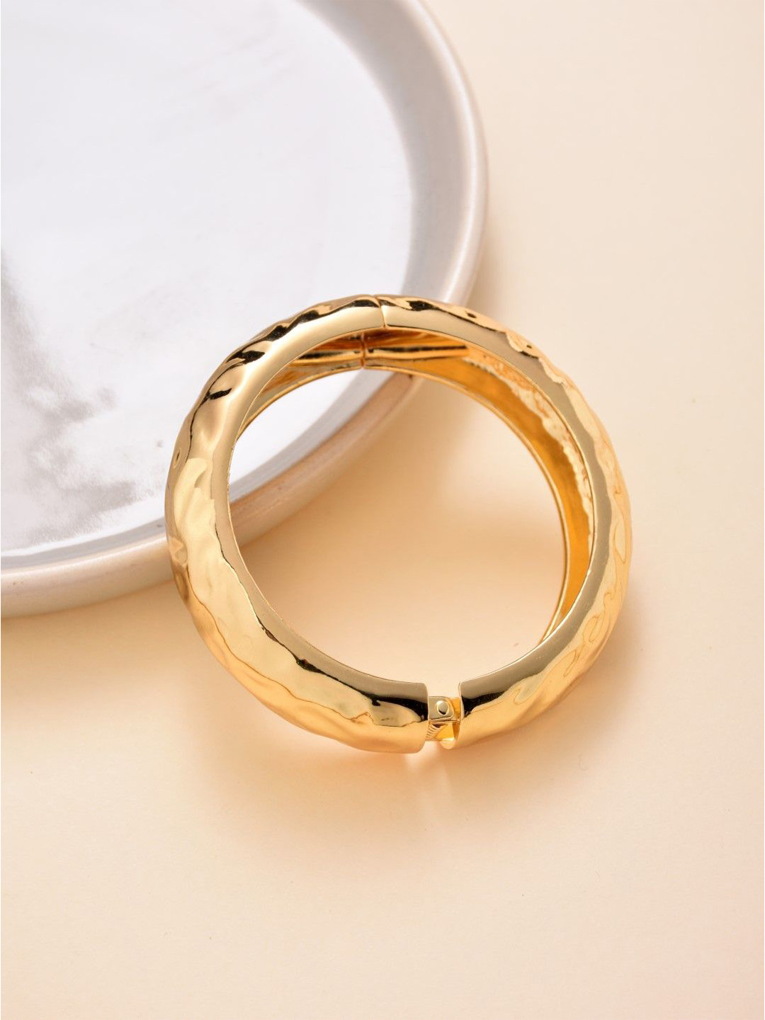 Reenisaa Gold-Plated Uneven Textured Kada Bracelet