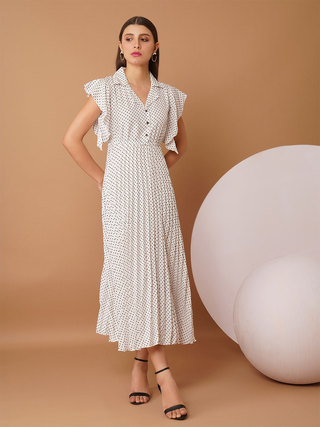 Chemistry Polka Dot Print Flutter Sleeve Crepe Maxi Dress