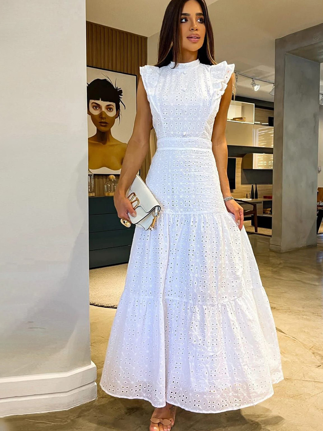 Miss Mosa By Akanksha  Women White Alessia Eyelet Summer Dress