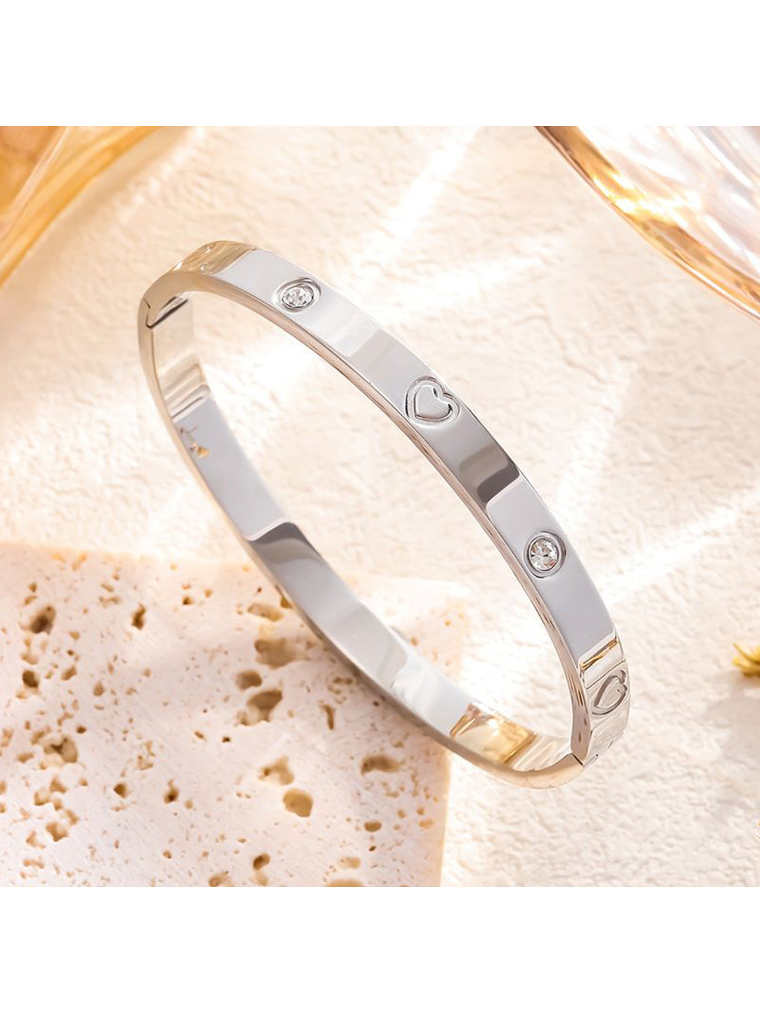 DressBerry American Diamond Silver-Plated Bangle-Style Bracelet