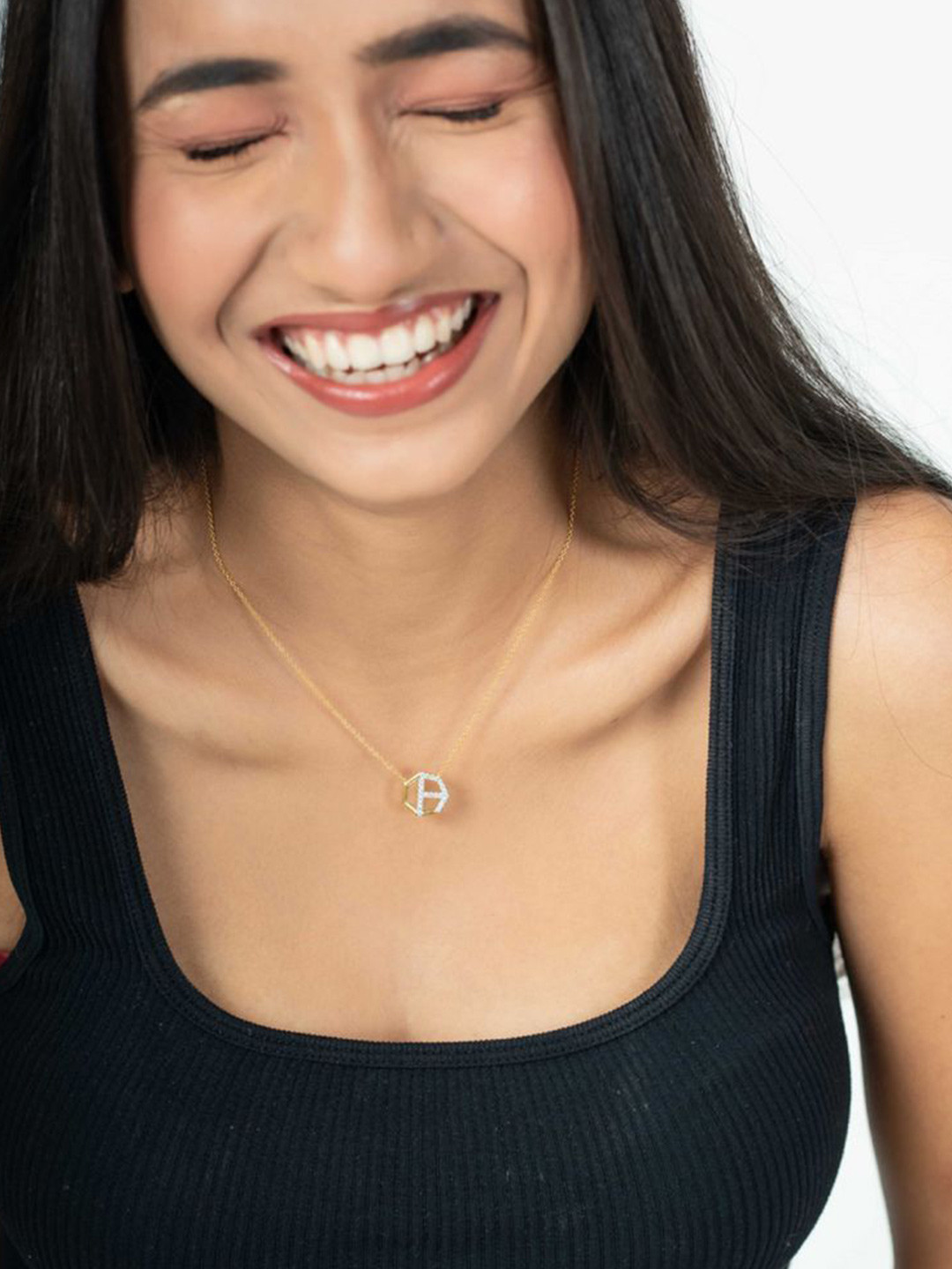 HOUSE OF SEVEN Unisex 18k Gold-Plated Artificial Stones Studded Letter A Necklace