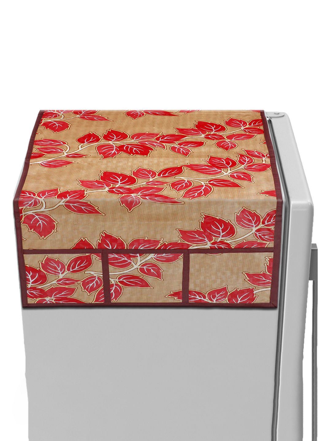 Kuber Industries Red & Yellow Leaf Printed Scratch Resistant With 6 Utility Side Pockets